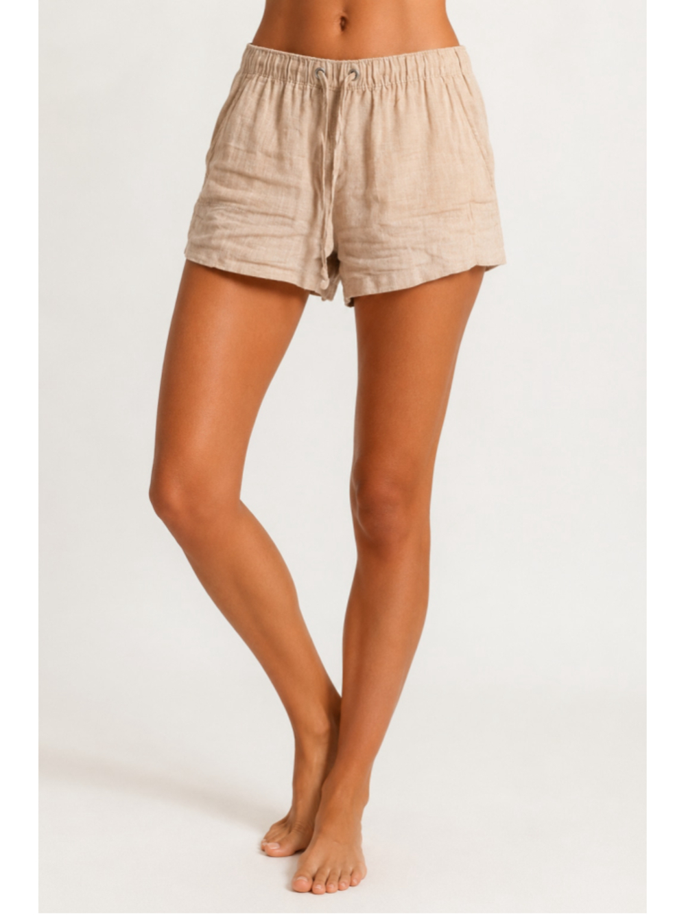 C&C California Linen Shorts Tan Drawstring Coastal Resort Quiet Luxury 90s Boho